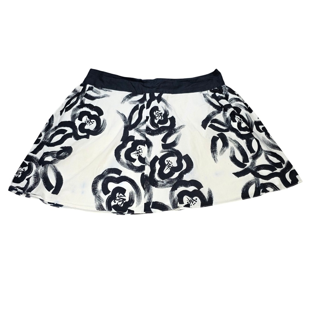 Mossimo Cotton A-Line Mini Skirt Women's Size 18 Navy White Floral Brushstroke